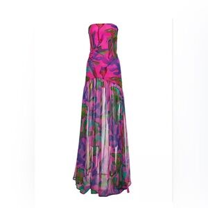 NICOLE SILK CHIFFON DRESS in Tropical Leaf